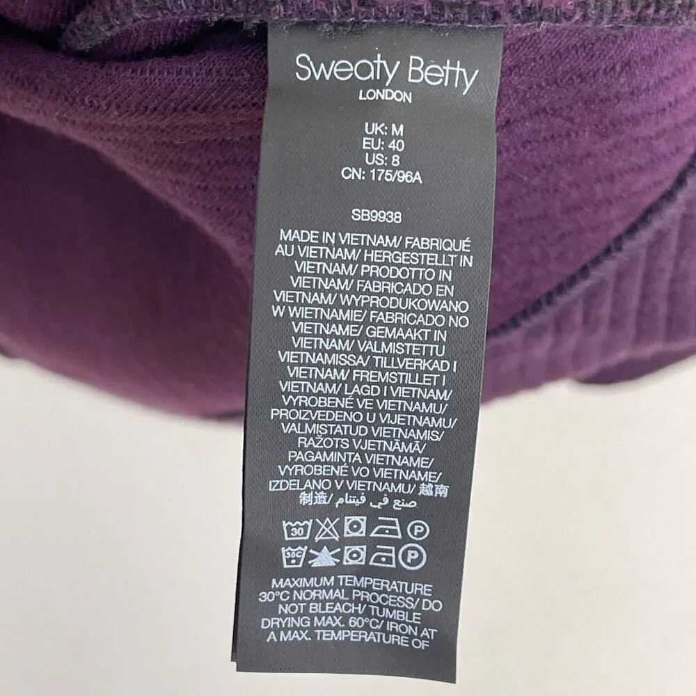 Sweaty Betty Womens 8 Purple Half Zip Ribbed Pullover Sweatshirt Sweater Pockets